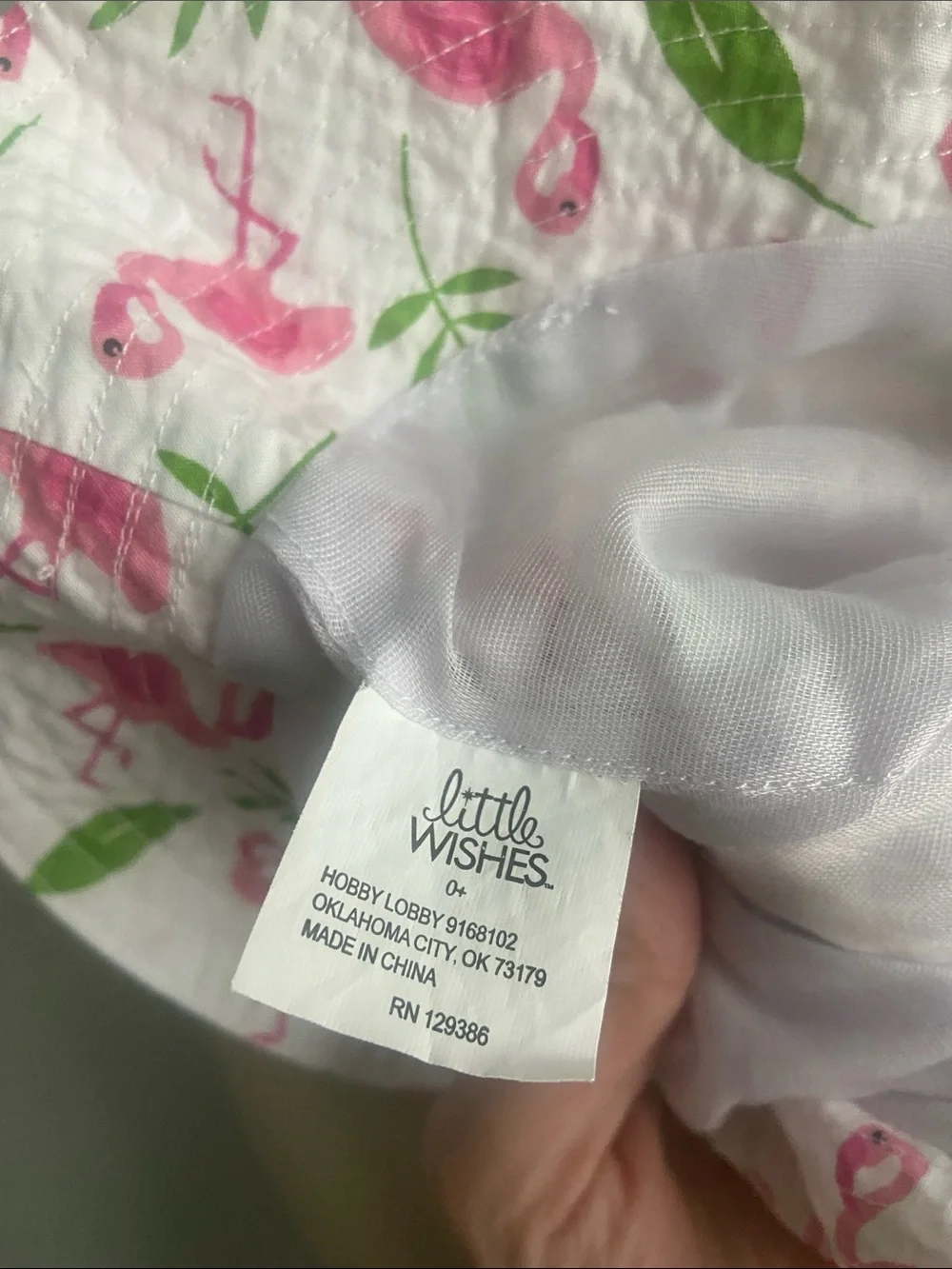 Baby White Bucket Hat with Pink Flamingo Print age 0+ pool sun hat baby girl